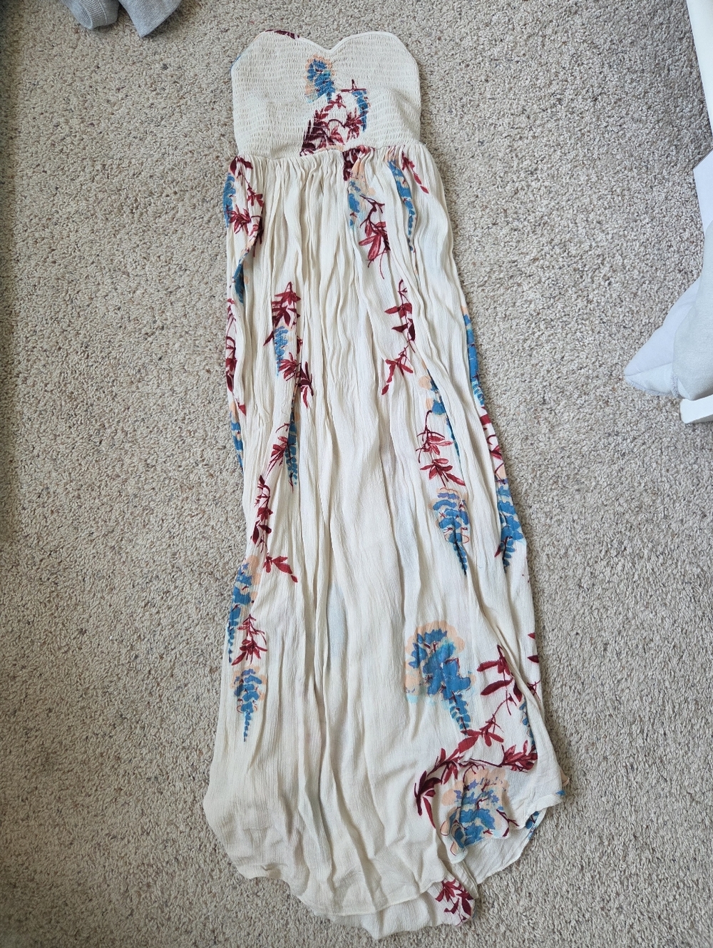 Free People Cream Dress With Blue & Red Floral Detail